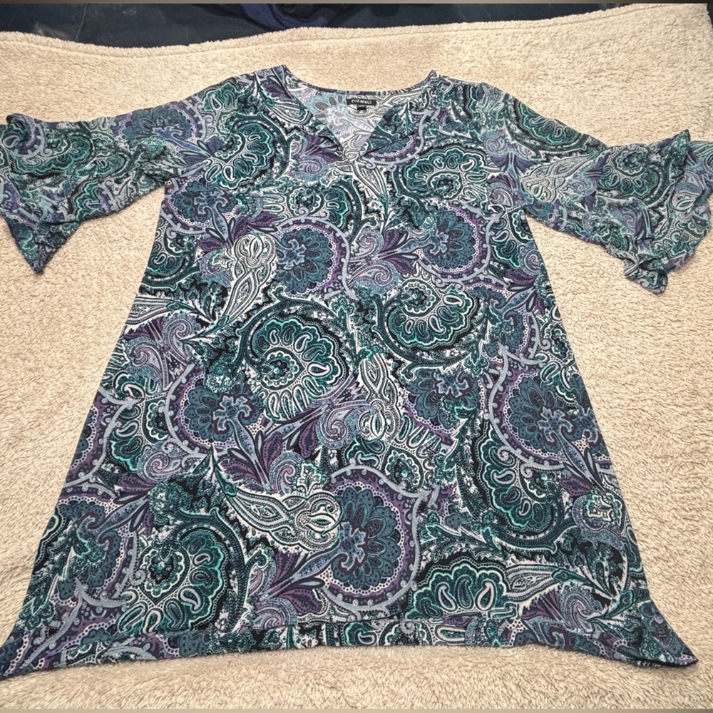 Roz & Ali Multicolor Paisley Long Sleeve Dress
